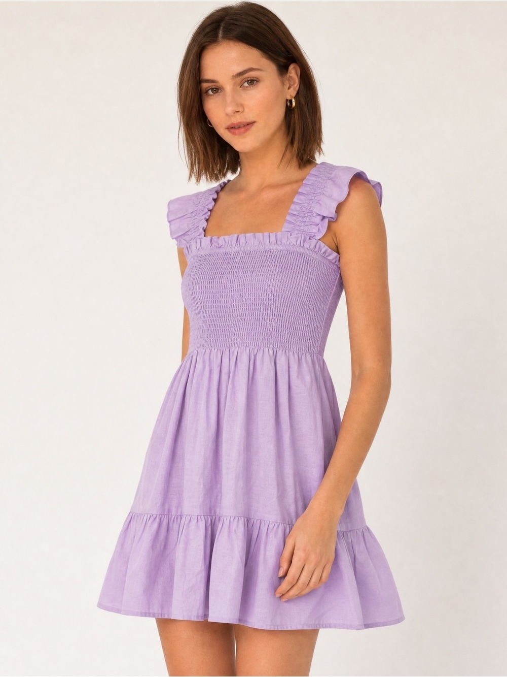 Kourt X Few Moda Lilac Purple Squade Neck Ruffle Sleeve Mini Dress Sundress XS